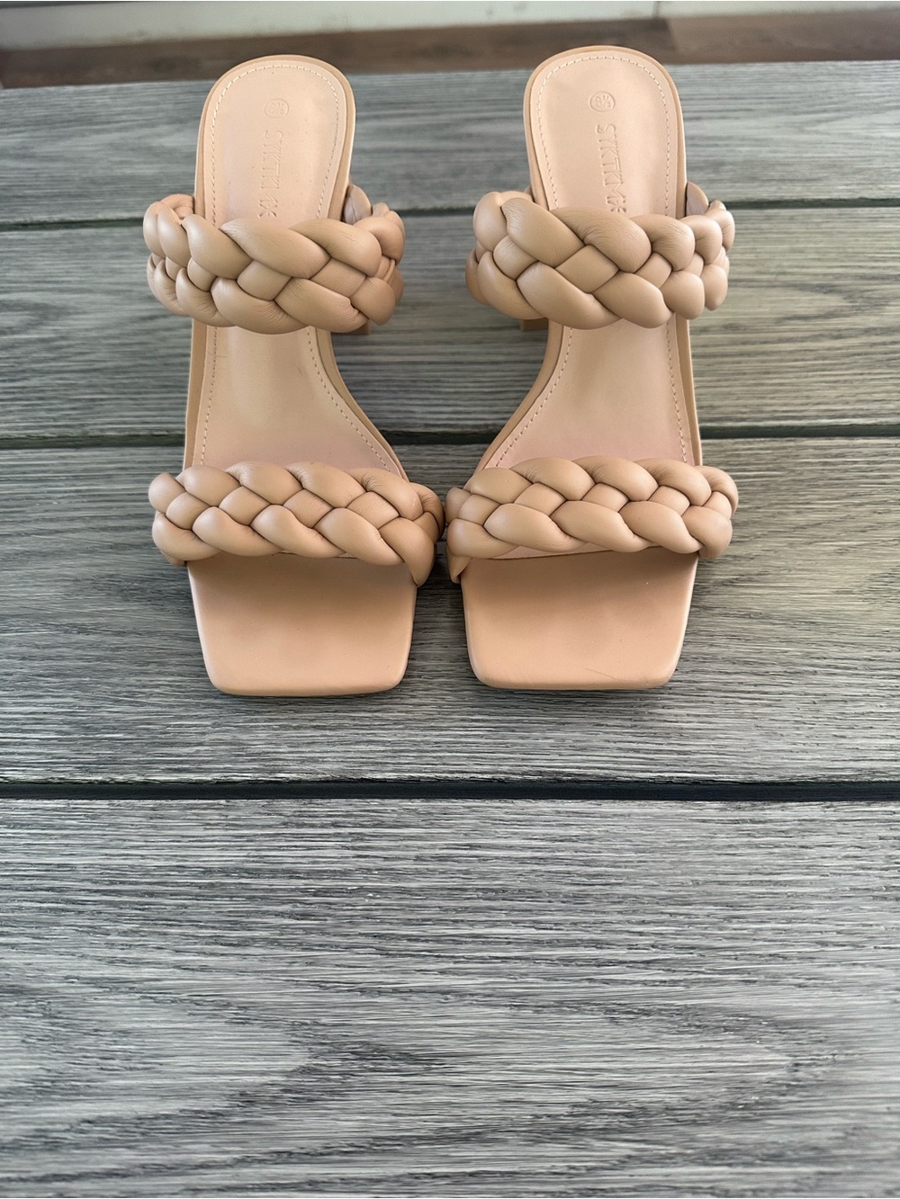 Braided Two-Strap Slide Sandals - Nude
